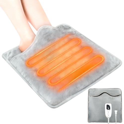 Razent 電気足温器 フットウォーマー 足元ヒーター 足入れ ホットカーペット 両面発熱 6段階温度 4段階タイマー 40×40cm 電気ヒーター 40W 省エネ 5秒あったか PSE認証 デスク下/オフィス/寝室用 抗菌 防臭 洗濯可 グレー