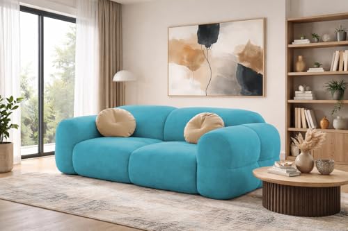Image of Casaliving Vetras Modern Velvet Bubble Cloud Sofa, Tufted Design Upholstered 2 Seater Sofa Set for Living Room, (Turquise Colour) Premium Velvet Fabric Sofa
