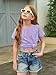 Girls Pleated T Shirts Kids Fashion Lace Sleeve Summer Tops Casual Crewneck Blouse 5-14 Years Purple