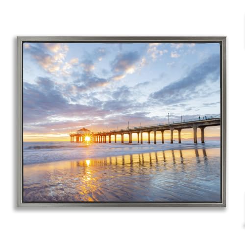 Ocean Pier Sunrise Reflection, 16 x 20 Inch Canvas in Floater Frame