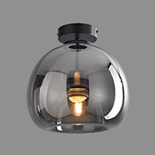 Lámpara de techo con forma de globo nórdico de mediados de siglo, semiempotrada, lámpara de techo de vidrio gris ahumado ámbar, lámpara de techo