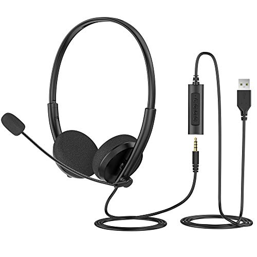 DQQ USB Headset/ 3.5mm Computer Headphones with Microphone Noise Cancelling,Inline Volume Control for PC/Laptop/Cell Phone,Business PC Headset for Skype, Webinar, Cell Phone, Call Center