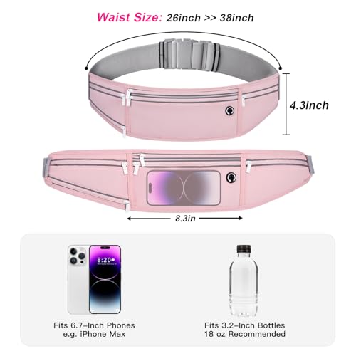 Image of Slim Running Belt for Women Men,Runners Fanny Pack Phone Holder,Money Belt,Running Gear Accessories,with 3 Pockets (Jet Pink)