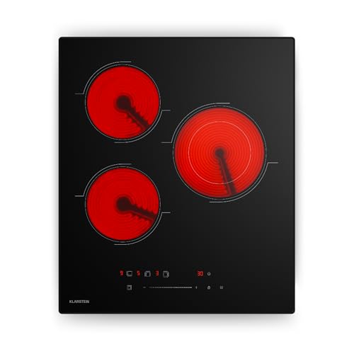 Klarstein Placa Vitroceramica 3 Fuegos - 45 cm, 4100 W, Control Táctil, Temporizador, Bloqueo Infantil, Indicador Calor Residual, Diseño Slim para Cocinas Compactas