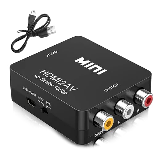 Convertidor HDMI a RCA, Adaptador Convertidor de Audio y Video Compuesto HDMI a AV, Adaptador HDMI a AV, para PC, Ordenador portátil, Xbox 360, PlayStation 3/4, Reproductor BLU Ray, Android TV Box