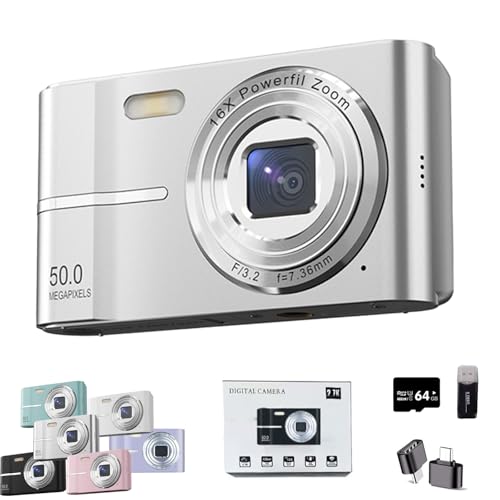 Generic - 2000s Camera - 2000's Aesthetic Digital Camera, 50MP, Anti-Shake FHD 1080p Compact Camera for Photography, 2.4 Inch LCD Screen,16x Digital Zoom (Silver)