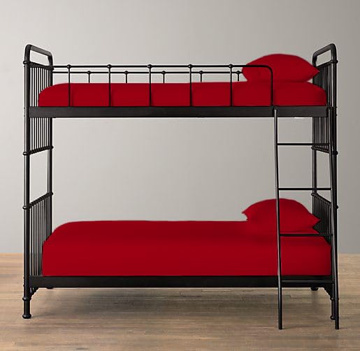 Pack of 2 100% Polycotton Bunk Bed Fitted Sheet 2ft 6" (76cmx190cm) Percale Non-Iron Easy Care Bottom Sheet RVs | Guest Beds | Caravan Campervan (2, Red)