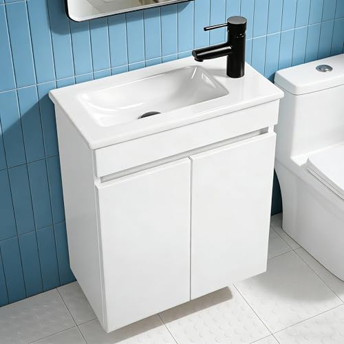 NUESTRA VIDA Waschbeckenunterschrank 50 cm Waschtisch mit Unterschrank, Badmöbel Set mit waschbecken, Unterschrank waschbecken hängend für kleine Badezimmer, Gäste WC, Ohne Armatur, Weiß(50x27x58cm)
