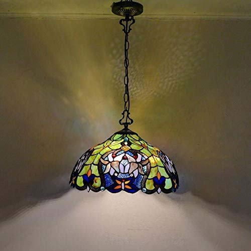 Shengxuan Tiffany Suspension 40,6 cm en verre teinté fleurs bleues Abat-jour Tiffany Lustre style plafond E27* 2 Décoration salle à manger salon chambre à coucher suspendu Cover