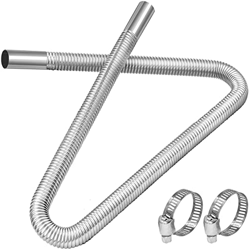 Xiumeso Tuyau d'échappement de Garage Tuyau de Chauffage D'air, 25mm Diamètre 120 cm en Acier Inoxydable pour Chauffage de Stationnement, Tuyau d'Event de Gaz Silence avec 2 Colliers de Serrage