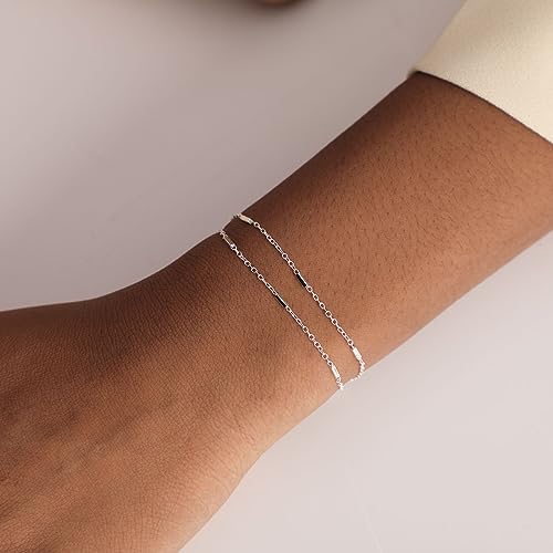 Sewyer BR02-LAYERED BAR-SILVER Silver Plated Layered Bracelet For Women 14K Gold Filled Layering Bar Chain Bracelets Layering Bracelets Set Jewelry Gift thumb #1