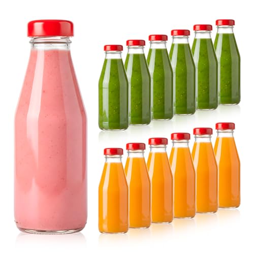 SUPERBUTELKI.PL Bouteille en verre de 200 ml avec bouchon à vis rouge – Idéal pour les jus, smoothies, liqueurs et boissons faites maison (20 x 200 ml)