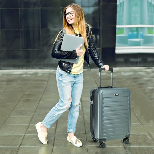 Image of SWISS MILITARY Contour Luggage Bag 42L & Foldable Backpack 13.2L Combo | Textured Hard-Sided Trolley Bag,Cabin Luggage, Overnighter Trolley Bags| Foldable Bag for Travel | Bagpacker Bag
