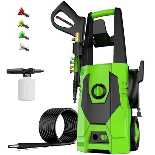 FIOCCO Pressure Washer, 5000PSI Portable Power Washer with 35FT Cord, 20FT Hose for Cars, Driveways, Patios, Fences, Green