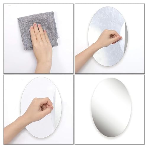 Image of Oval Adhesive Wall Mirror - Acrylic Stick-On Frameless Mirrors with Strong Double-Sided Tape for Bedroom, Bathroom, Living Room, Tiles & Basin Decor (Pack of 2)