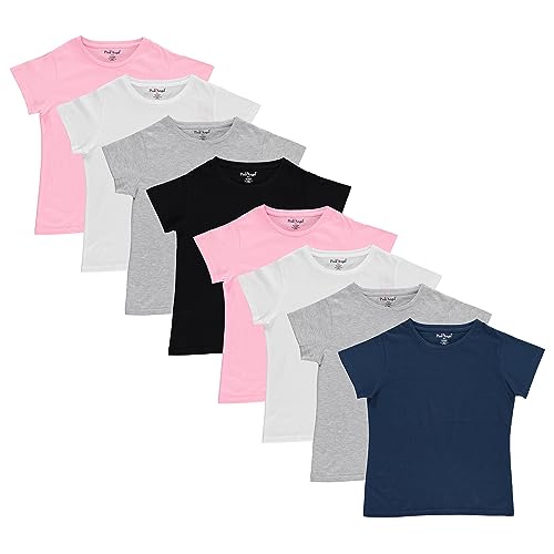 Image of Pink Angel Girls' 8-Pack Cotton T-Shirts - Crew Neck Short Sleeve Tees, Solid Color Multipack, Sizes 4-16