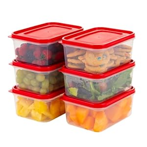 IRIS USA Meal Prep Containers, 12 PC – 45oz, 6 Food Storage Containers With Lids, To Go Lunch Plastic Food Storage, Food Prep Leftovers, Microwave Dishwasher Freezer Safe, BPA Free, Clear/Red