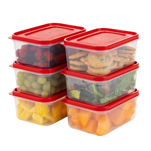 IRIS USA Meal Prep Containers, 12 PC - 45oz, 6 Food Storage Containers With Lids, To Go Lunch Plastic Food Storage, Food Prep Leftovers, Microwave Dishwasher Freezer Safe, BPA Free, Clear/Red