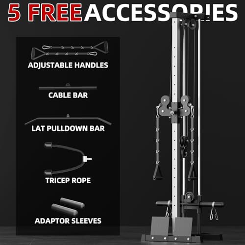 VANSWE Wall Mount Cable Station, 18 Positions Adjustable Dual Pulleys Wall Mounted Cable Machine with Removable Footplate