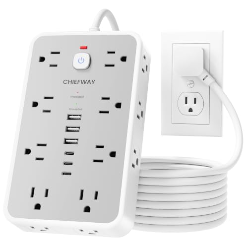 Image of 6 FT Surge Protector Power Strip with 6 USB, 16 Outlets, 2400J
