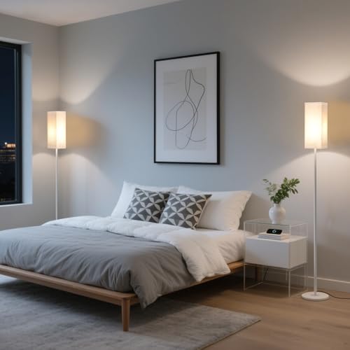 GOEBLESON Floor Lamp, Pole Lamp with Foot Switch, Modern Standing Lamp Shade, Minimalist Freestanding Lamp (Bulb Not Included), for Living Room, Bedroom Office ETL Listed, White and Beige WE07LD05 by GOEBLESON - Used condition - Image 8