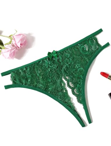 Avidlove Women Lace Panties Sexy Thong Underwear Floral Lace Briefs with Cute Bow Center Green