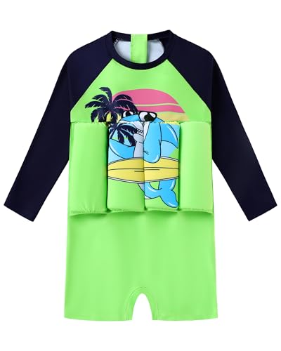 Toddler Boy Bathing Suit One Piece Floatation Swimsuit 3t Long Sleeve Rash Guard Zipper Swim Floaties for Toddlers 1-3