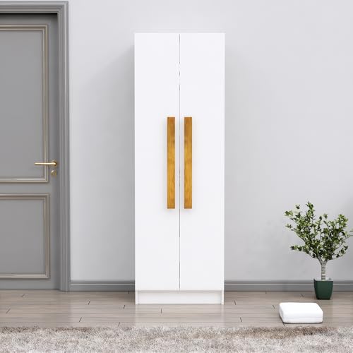 Bniture Wooden Almirah for Clothes, Door for Bedroom, 2 Door Wardrobe with 4 Shelves Huge Storage Space (46D x 60W x 182H CM) | 3 Year Warranty (Frosty White)