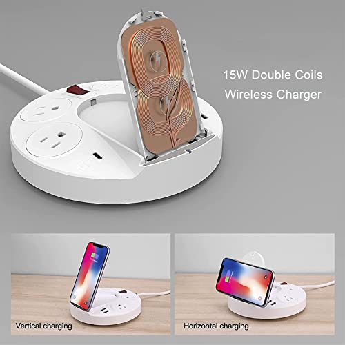 Power Strip Surge Protector, 20W Usb C Pd Power Strips With Wireless Charger Tower, 1 Usb C/2 Usb A Ports/4 Ac Outlets Plug, Multi Plug Outlet Charging Station For Home Office Dorm #TOP2