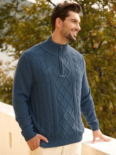 Pull homme à zip quart anti-froid col montant coton doux pour peau sensible - 2