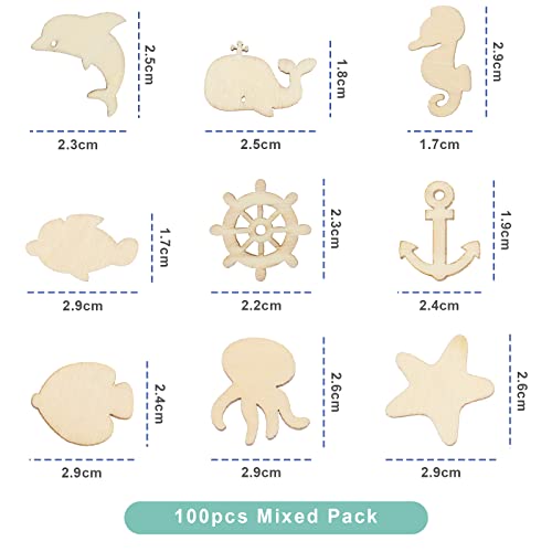OTOTEC 100PCS Sea Animal Wooden Pieces Dolphin Starfish Seahorse Wood Chips Decorative Wooden Slices Embellishments for DIY Scrapbooking Card Making Crafts - Image 3