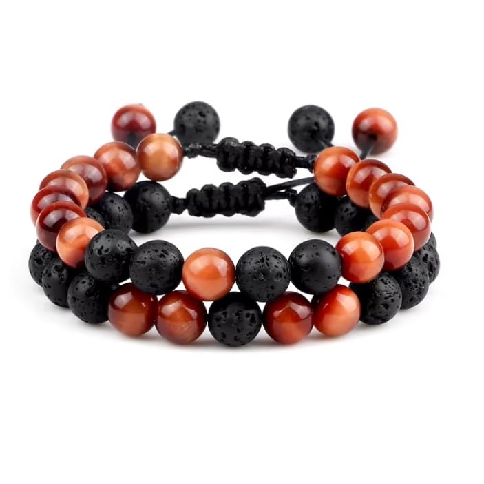 Pulseras de cuentas de piedra natural ojo de tigre y lava para hombre y mujer