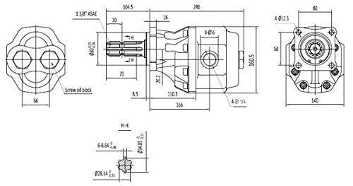 Hydraulikpumpe, Gusspumpe, 120 cm³/U, Zapfwellenstummel, 4-loch Flansch, G1 1/4", reversierbar