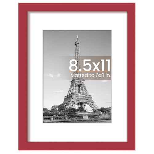 upsimples 8.5 By 11 Picture Frame, Display Pictures 6x8 with Mat or 8.5 x 11 Without, Wall Hanging Photo Frames, Red, 1 Pack