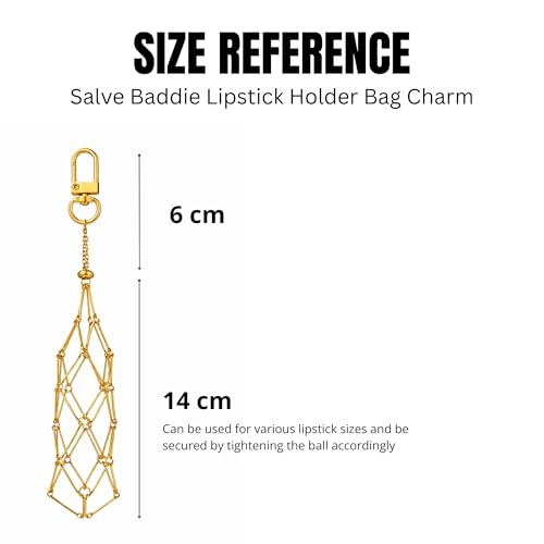 Image of SALVE Baddie Metal Mesh Lipstick Holder Bag Charm for Handbags | Portable Chapstick Keychain Sleeve, Travel Lip Balm Organiser | Cute Key Chain for Girls with Gold-Toned Clasp