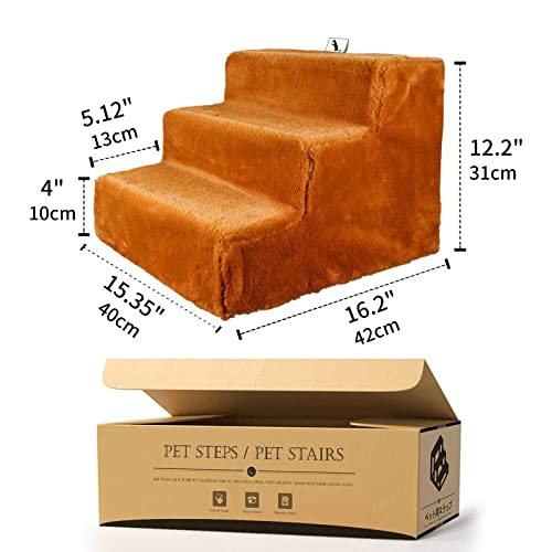 Enjoying Puppy Stairs Pet Stairs For Small Dogs, 3-Step Doggie Steps For Couch, Self-Assembly Non-Slip Cat Stairs, Brown #TOP3