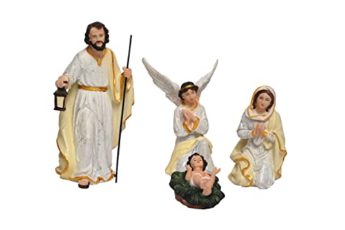 Image of KariGhar Resin Crib Set Idol Statue for Christmas Nativity Scene, Pack of Crib House, Mary, Joseph, Baby Jesus, Angel, 3 Wise Men, The Shepherd, 7Animals, Set of 16 Pieces, 8 Inch