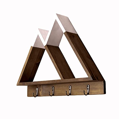 Image of and & Delivered Mountain Shelf - Triangle Shelf for Mountain Adventure Nursery Wall Der, Floating Geometric Wooden Shelves with Ruic Wall Hooks for Cryals, Kids Bedroom, Livingroom & Entryway