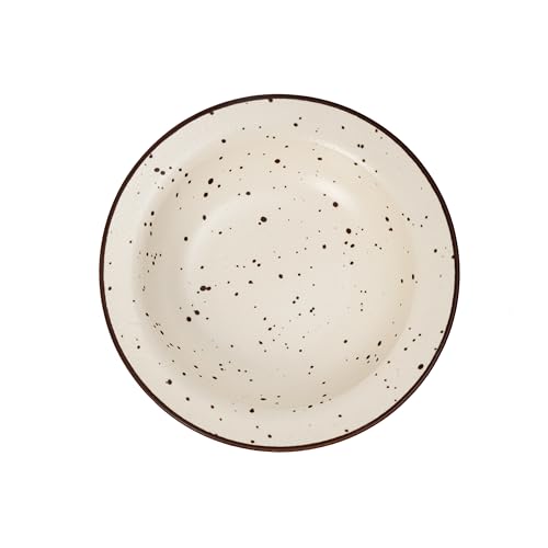 Image of Beyond Homes Ceramic Pasta Plates Shallow, 18cm, Set of 2 | Matte Finish Ceramic Pasta Bowl | Flat Stoneware Pasta & Maggie Bowl | Chip-Resistant | Microwave Safe (2, Off-White Spotted)