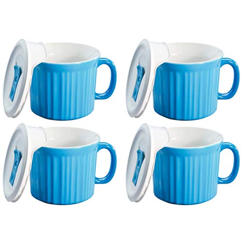 Corningware 20 Ounce Light Blue Meal Mug With Plastic Vented Lid – 4 Pack #TOP13