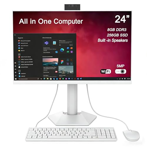All in One Computer 24 inch Desktop with Intel Core i5-3380M CPU 8GB DDR3 256GB SSD 1920 * 1080 IPS Screen 5MP Retractable Hidden Camera RGB Backlight Arabic Keyboard & Mouse Arabic system