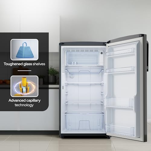 Image of Godrej 194 L 5 Star | Turbo Cooling Technology | 24 Day Farm Freshness | Moisture Control, Hygiene+ Inverter Technology | Direct Cool Single Door Refrigerator (RD EMARVEL 215E THI FS ST, Fossil Steel)