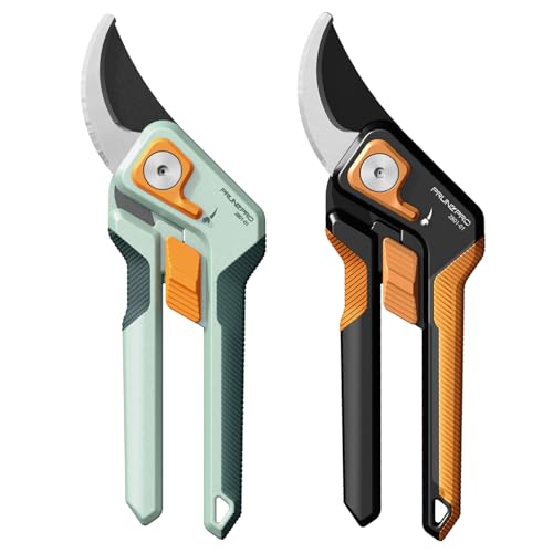 Image of PrunePro 8 inch Professional Pruning Shears for Gardening Bypass Hand Pruner Stainless Steel Sharp Garden Scissors Plant Flower Rose Garden Clipper Green & Orange