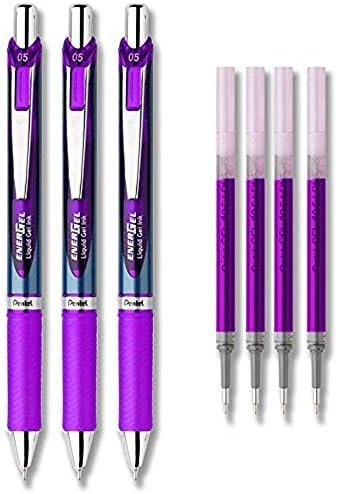 Pentel EnerGel Deluxe RTX Liquid Gel Ink Pen Set Kit, Pack of 3 with 4 Refills (Violet - 0.5mm)