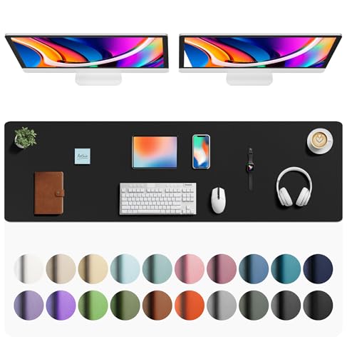 Image of Aothia Faux Leather Desk Mat - Large Mouse Pad, Non-Slip PU Leather Blotter, Waterproof Writing Surface for Office and Home (Black, 63 inch x 17 inch)