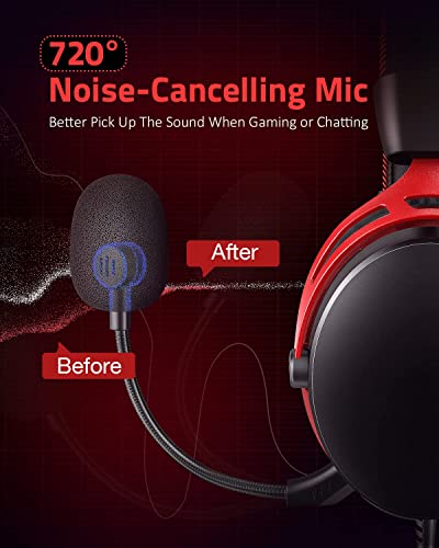 Wolflaws Gaming Headset For Ps5 Ps4 Pc Xbox One Switch, Removable Noise Cancelling Over Ear Headphones With Mic, Bass Surround Sound, Memory Earmuffs, Wired Headsets For Mac Laptop Xbox Series #TOP1