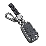 HIBEYO Metal Key Fob Cover for Volkswagen VW Golf 7 Mk7 Polo Jetta4 Touran T-Roc Tiguan Seat Leon 3 Ibiza4 5 Toledo4 Arona Car Accessories with Keychains Flip 3 Buttons Key-Black