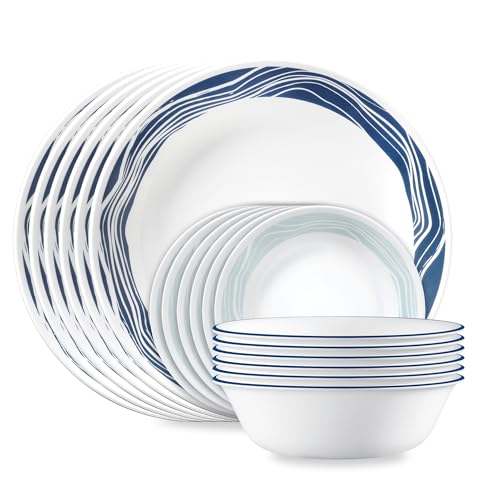 Corelle Vitrelle 18 Piece Glass Dinnerware Sets Service for 6, Triple Layer Chip & Crack Resistant Glass Plate and Bowl Sets, Acadia by Corelle - Used condition - US$74.39