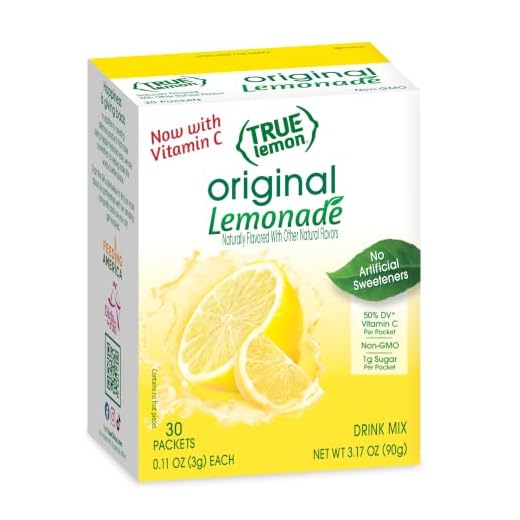 TRUE LEMON Original Lemonade Drink Mix| Made from Real Lemon | No Preservatives, No Artificial Sweeteners, Gluten Free | Water Flavor Packets & Water Enhancer with Stevia 30 Count (Pack of 1)