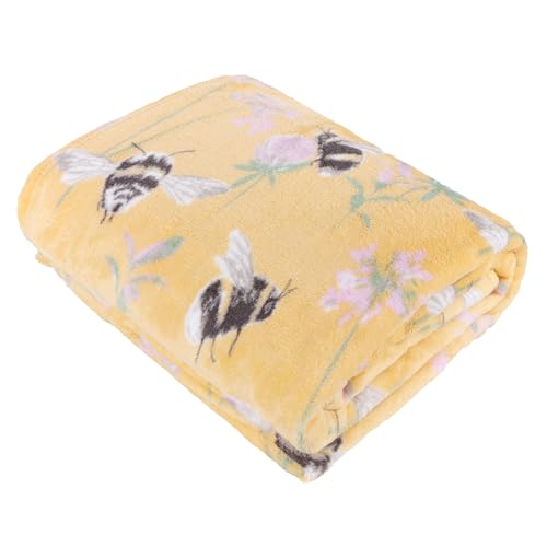 furn. Country Bee Throw – Soft Fleece Floral Print Blanket (Honey – 130x150cm)